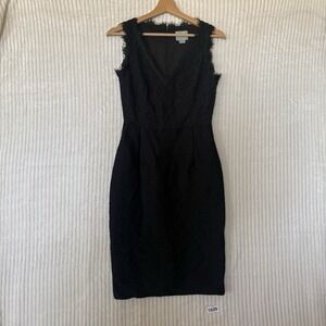 Anthropologie Maeve Black Lace Sexy Sheath Midi Zip Up Dress Size 2